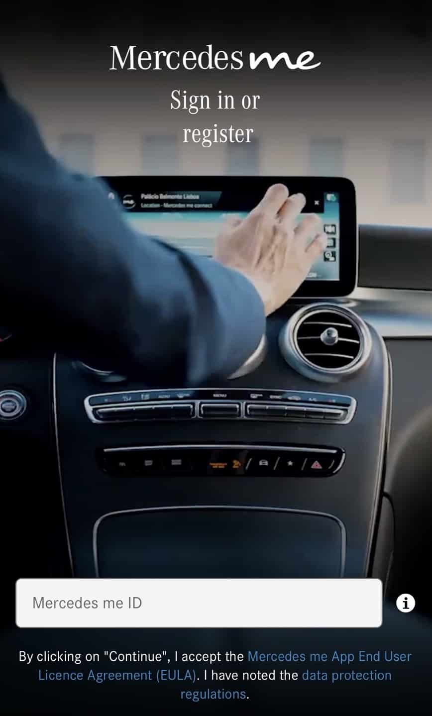 Mercedes ME App front page