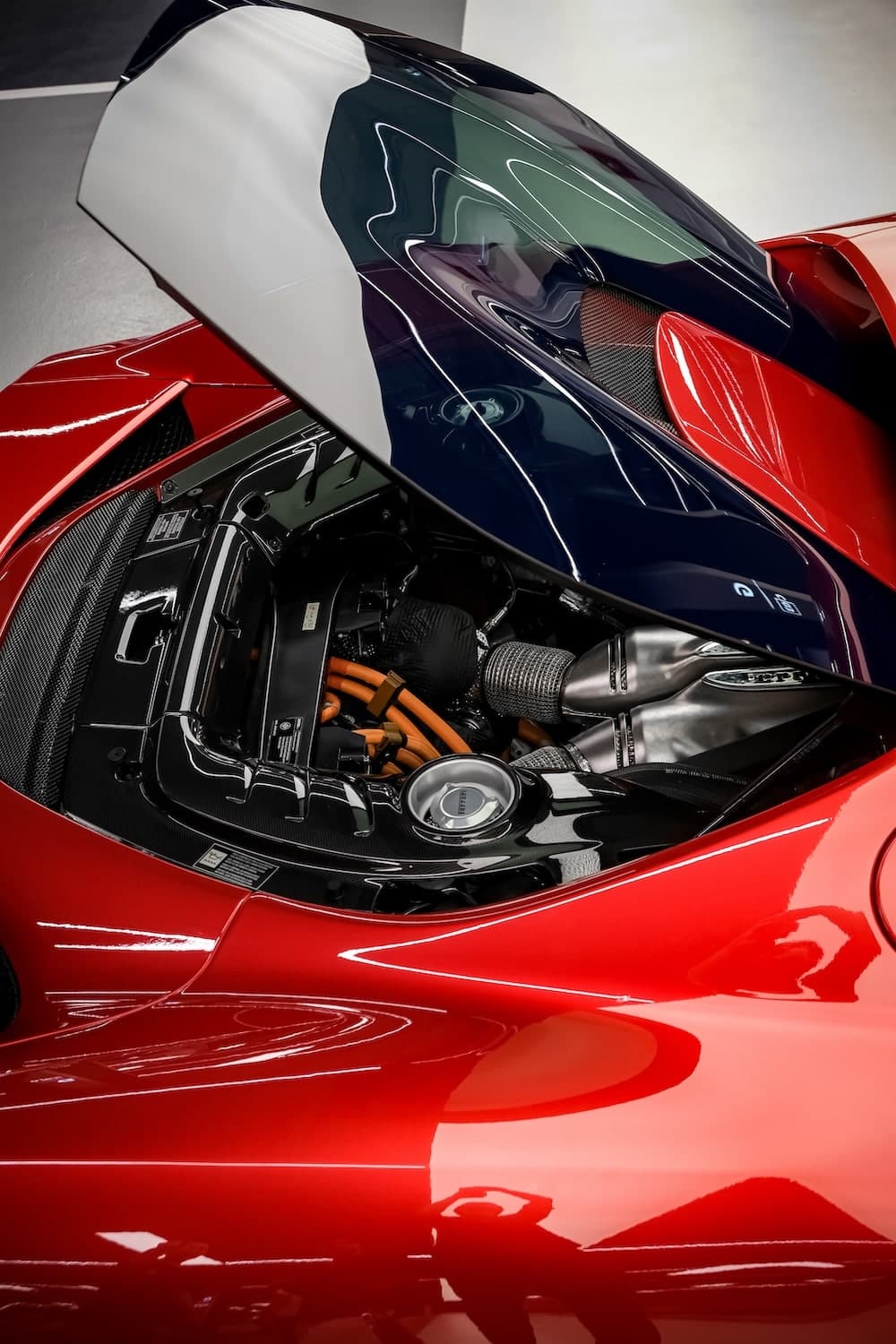 Ferrari 296 GTB V6 hybrid engine bay — Prime Cars Rental
