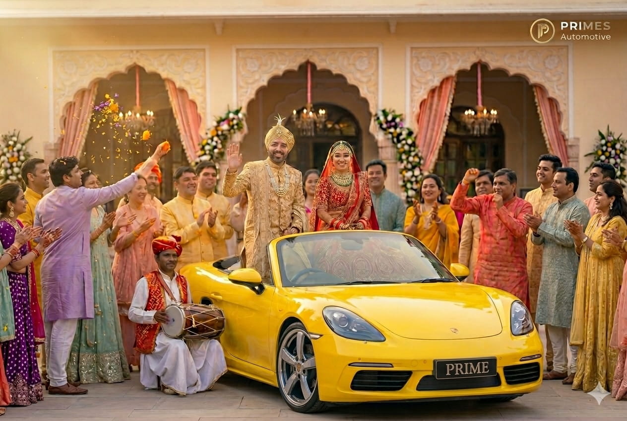เช่ารถหรูงานแต่งงาน กรุงเทพ — Yellow Porsche Convertible งานแต่งงาน Prime Cars Rental Thailand