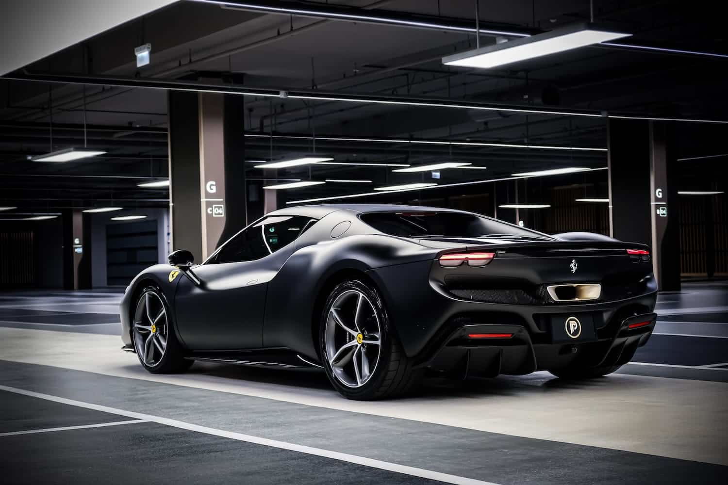 Ferrari 296 GTB Matte Black rear three-quarter — Prime Cars Rental Thailand | Ferrari 296 GTB สีดำด้าน มุมท้ายเฉียง